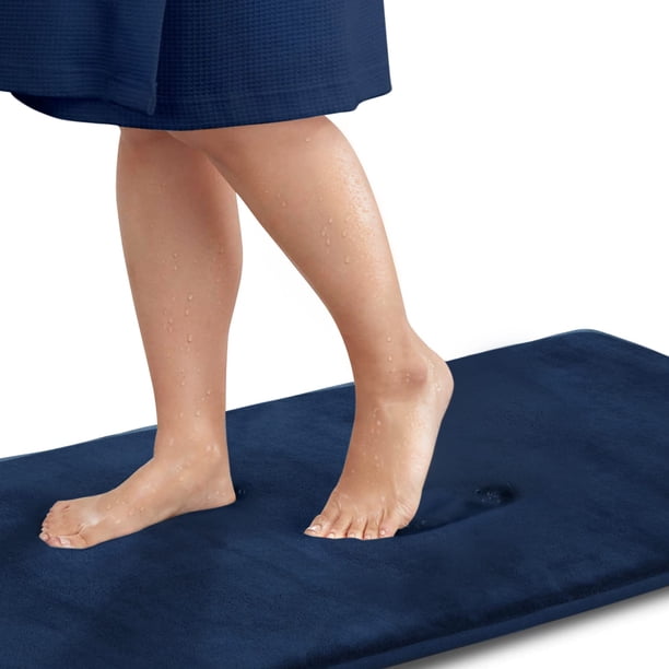 Alfombra de baño Genteele de espuma viscoelástica antideslizante, azul marino, 43 x 61 cm