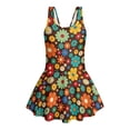 thumbnail image 4 of Xixirimido Retro 60s 70s Hippie Flower Print Girls Swimsuits One Piece Sleeveless Swimwear with Skirt Modest Bathing Suit with Built-in Shorts Beach Vacation Swim Dress, 8-9 Years, 4 of 7