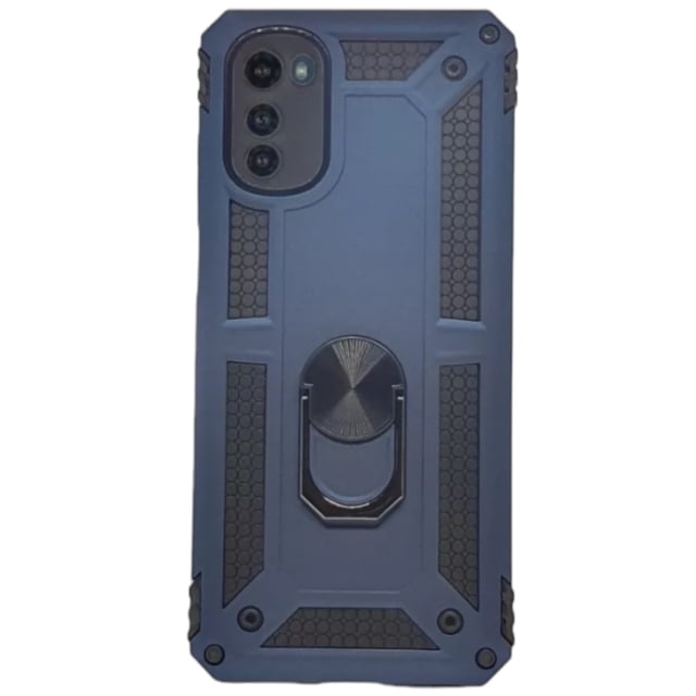 Funda Uso Rudo Cely Vesmir con Anillo Magnético Para Motorola E32 Azul Marino Más 2 Micas de Cristal