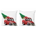 thumbnail image 1 of Ambesonne Christmas Throw Pillow Cover 2 Pack, Red Farm Truck, 18", White Red, 1 of 2