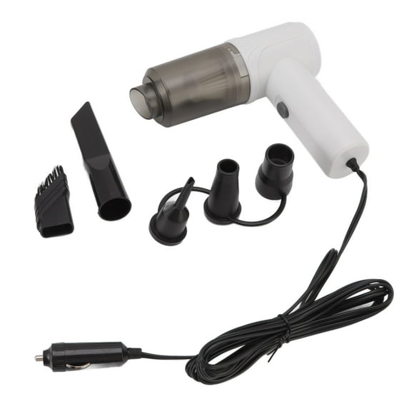 Aspirador de coche, limpieza de 360°, pantalla de filtro lavable, aspirador portátil de mano, inflador, 12V, blanco
