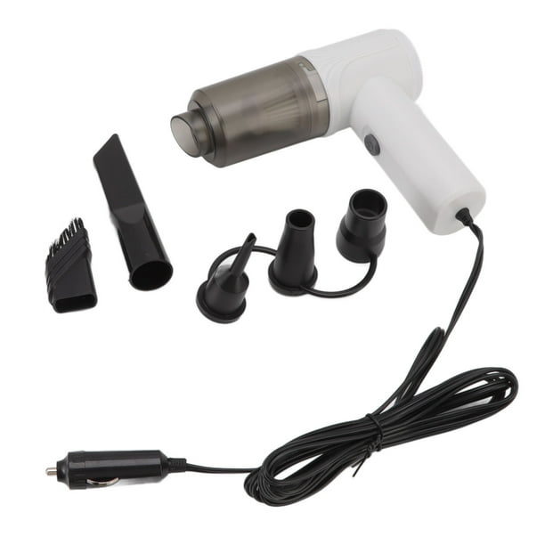 Aspirador de coche, limpieza de 360°, pantalla de filtro lavable, aspirador portátil de mano, inflador, 12V, blanco