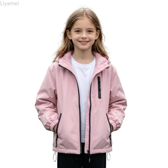 Liyamei Girls Hooded Rainproof Jacket with Detachable Hood for Outdoor Wear Size 3-4 Years