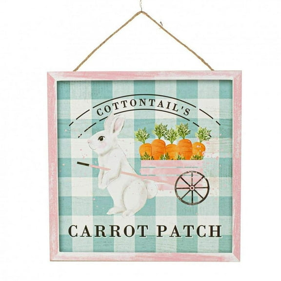 10" Square Wooden Sign: Cottontail's Carrot Patch