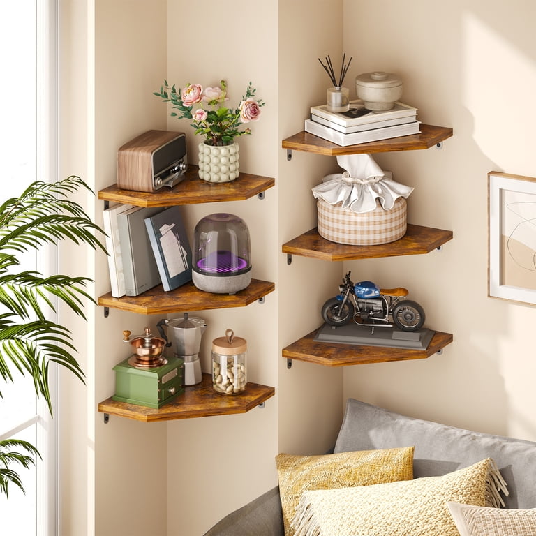 Fairy Rustic Corner Floating Shelves Set of 6, Brown Farmhouse photo 2