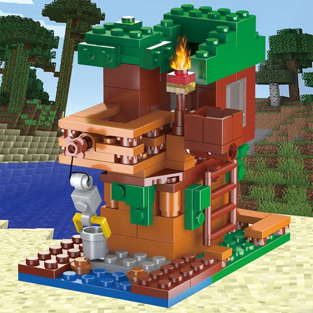 Compatible con ladrillos, cueva de órganos, casa en el árbol pequeña, aldea, mina, productos de rompecabezas para ensamblar para niños y niñas.