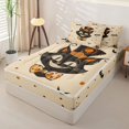 thumbnail image 2 of Homewish Cartoon Halloween Cat Zipper Queen Comforter Set with Fitted Sheet and 2 Pillowcases,Witch Hat Pumpkin Bat Pattern Zipper Bedding Set,Halloween Reversible,4pcs, 2 of 7