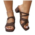 thumbnail image 4 of Brown Women'S Mid Heel Open Toe Strappy Sandals Casual Dress Sandals Comfortable Indoor Outdoor Spring Summer Slippers Size 6.5, 4 of 9