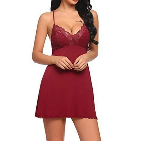 Womens Lace Floral Nightdress Lingerie Sleepwear Dress Robe Babydoll Nightie Gown