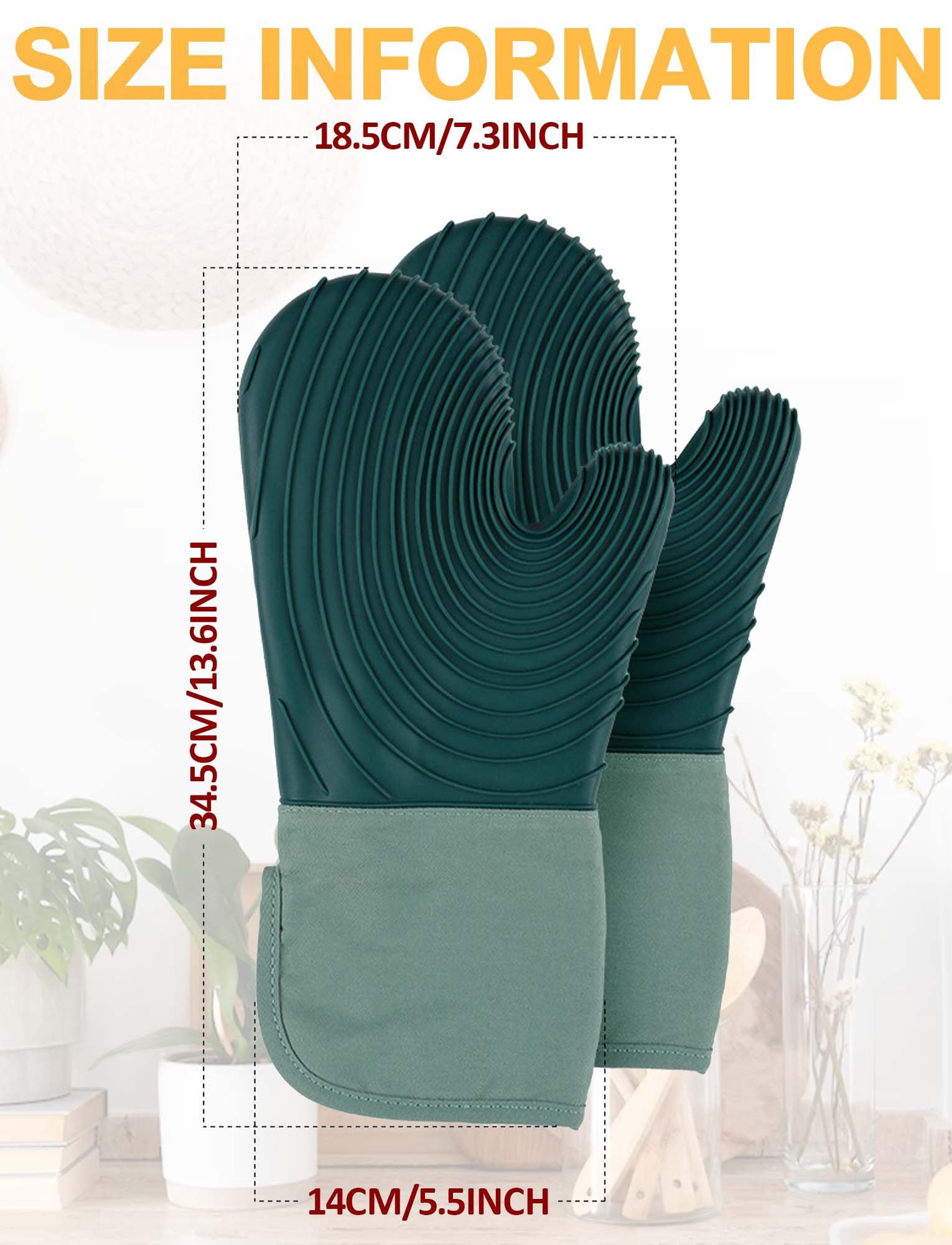 FEOYA Silicone Oven Mitten Silicone Oven Mitts Heat-Resistant Cotton Non-Slip Baking Gloves for Home Grilling Cooking Baking 2 Pcs