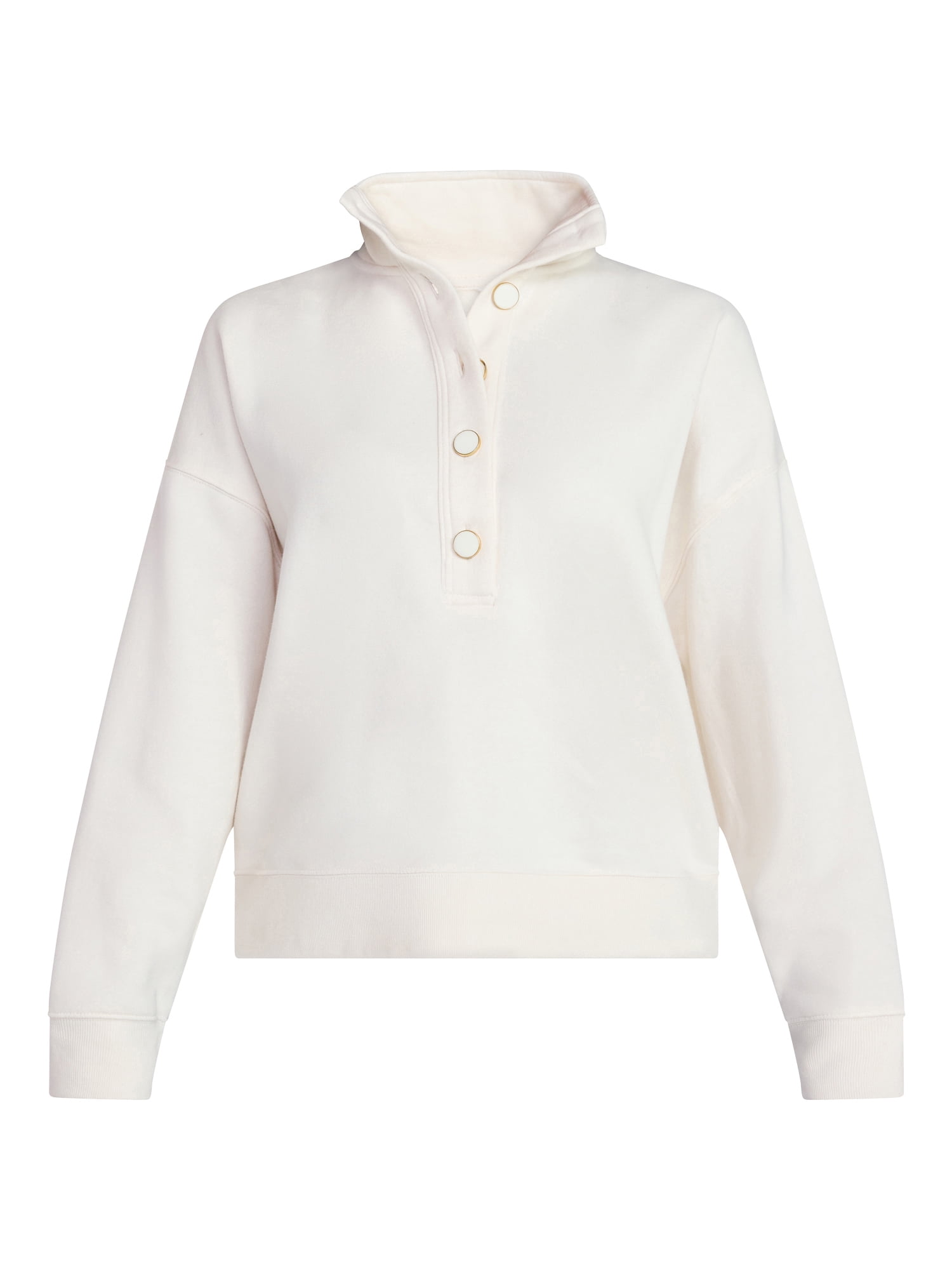 Time and Tru Women's Quarter Button Fleece Top with Long Sleeves, Size XS-XXXL