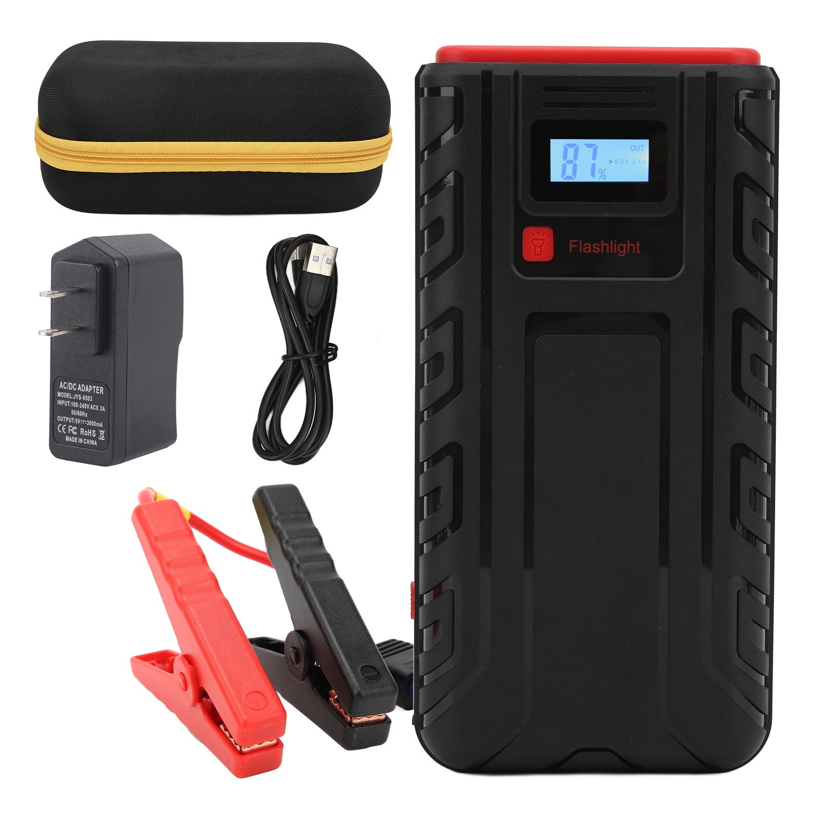 18000mAh Car Jump Starter Smart Digital Display Dual USB Ports QC3.0 Multifunction for 12V Motorcycles 100‑240V US Plug