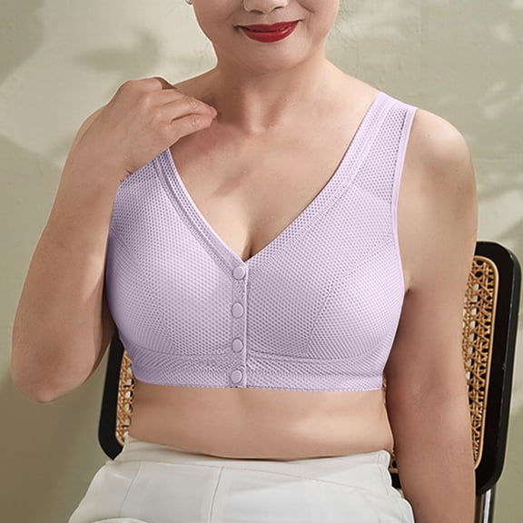 EaskTriop Front Closure Bras for Older Women Wireless Snap Button Mesh Breathable Support Bra for Seniors Push Up Anti Sagging Bralette