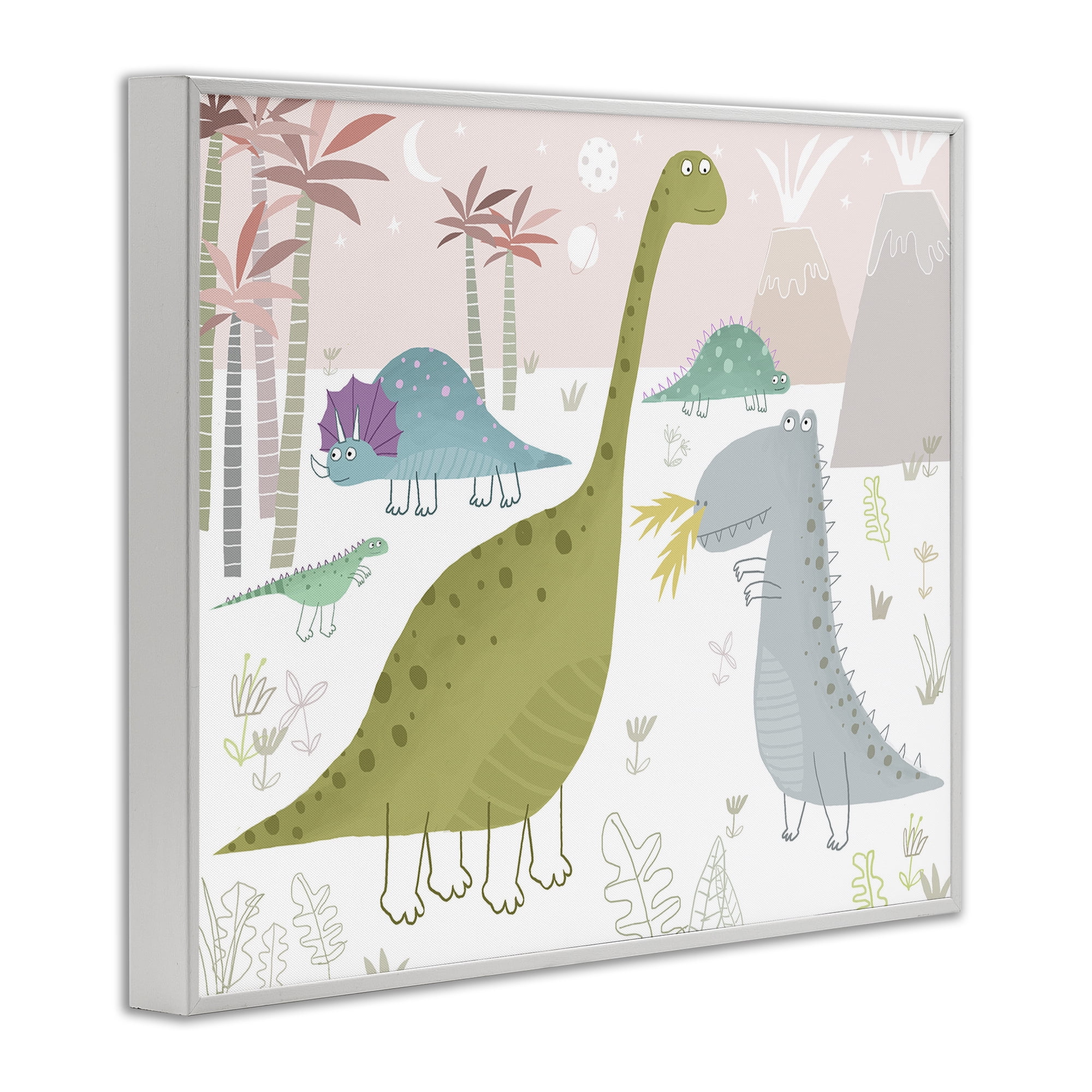 Stupell Industries Earthy Jurassic Dinosaurs White Framed Giclee Art, design by Carla Daly