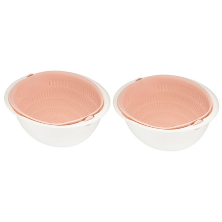 

Uxcell Kitchen Colander Bowl Set 2PCS Rice Washing Bowl Fruit Vegetables Drain Basket-Pink