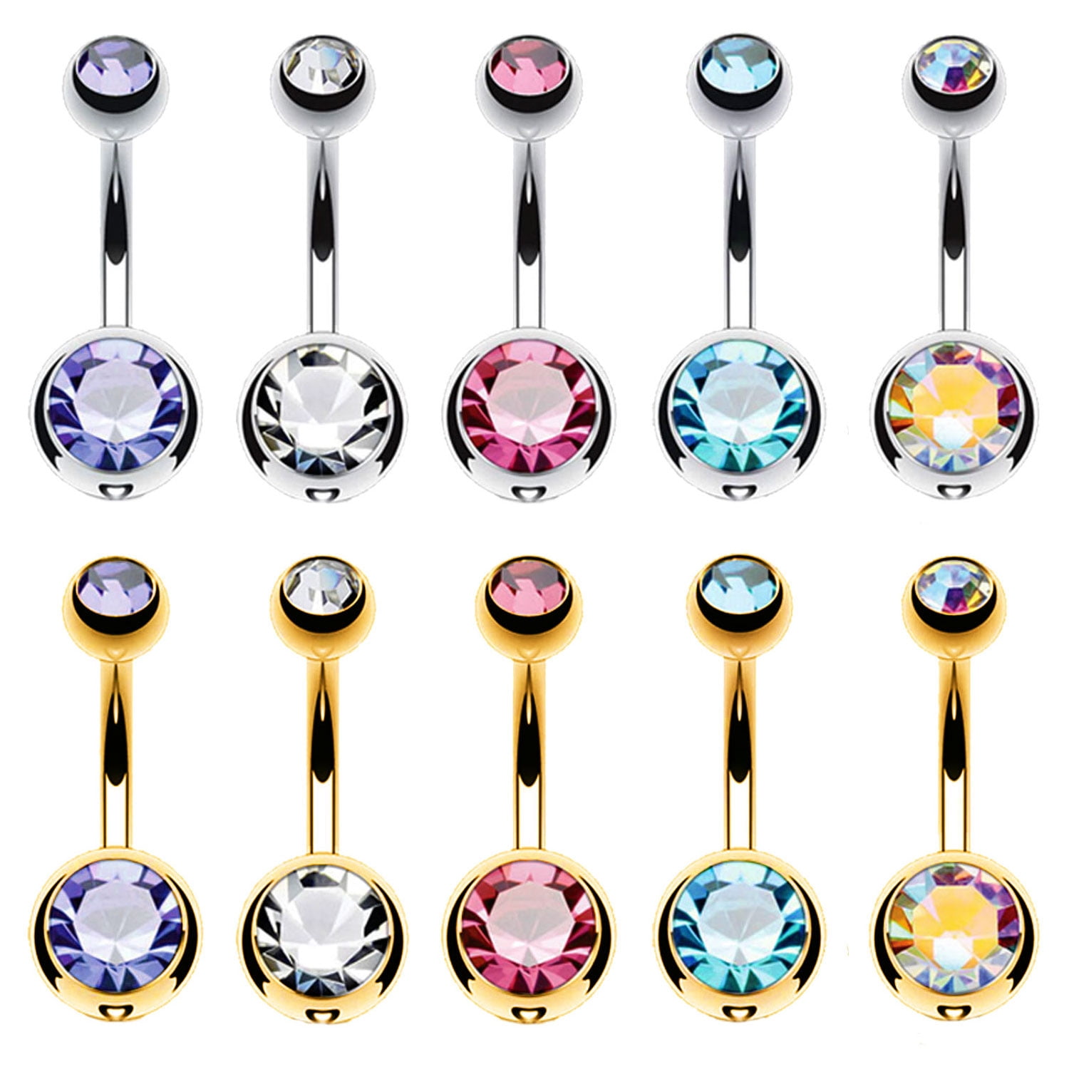 BodyJ4You 10PC Belly Button Ring Double Multicolor CZ Stainless Steel 14G Navel Body Piercing Jewelry