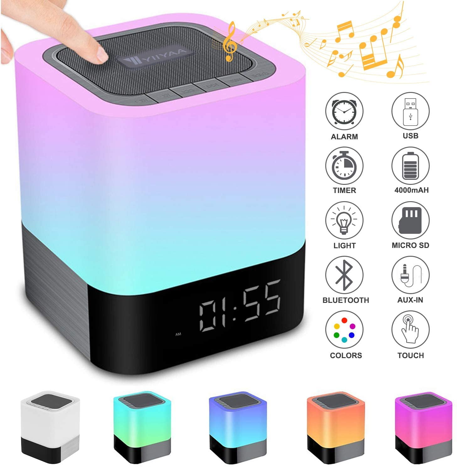 5 In 1 Portable Bluetooth Speaker, Wireless Bedside Lamp, Touch