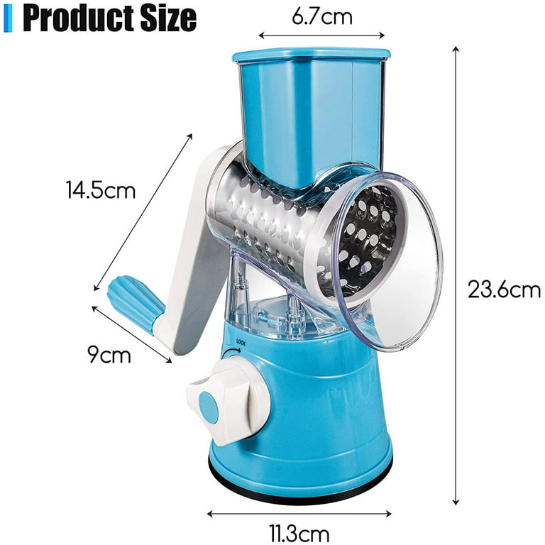 Rotary Cheese Grater - Khmer Kitchen Handheld Cheese Grater With Handle,  Veggie Shredder Nut Mill Grinder, 3 Interchangeable Stainless Steel Drums,  And Powerful Suction Base With Free Cleaning Brush