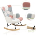 thumbnail image 3 of New Rocking Chair, Mid Century Fabric Rocker Chair with Wood Legs and Patchwork Linen for Livingroom Bedroom, 3 of 12