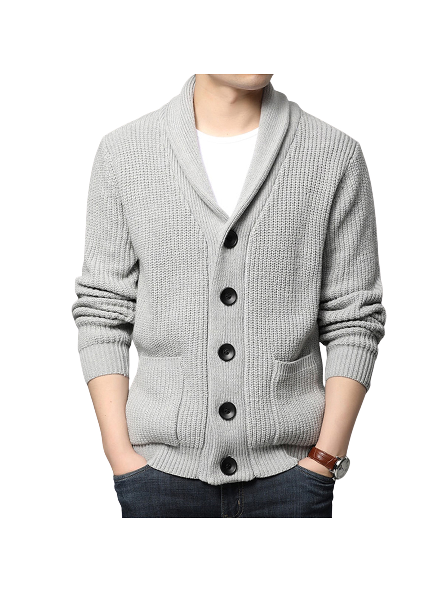 QILINXUAN Men's Cardigan Sweaters Cable 