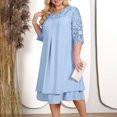 thumbnail image 3 of Uootdi Robes Grande Taille pour Femmes Col Rond Manches 3/4 Robes Brodées Élégantes Robes Midi Formelles Tenue de Fête Cadeau, 3 of 9