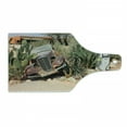 thumbnail image 1 of Vintage Car Cutting Board, Old Broken Car and Desert Plants Gasoline Station Vintage Rusty Vehicle Photo, Tempered Glass Cutting and Serving Board, Wine Bottle Shape, Brown Green, by Ambesonne, 1 of 1