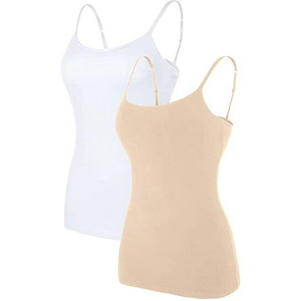 Women's Cotton Camisole Shelf Bra Solid Basic Tank Top Pack of 2