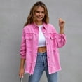 thumbnail image 6 of Women Denim Jacket Retro Single-breasted Ripped Hole Turn-down Collar Long Sleeves Solid Color Flap Pockets Lady Coat Commuting Shopping Coat, 6 of 8