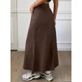 thumbnail image 2 of Womens Coffee Brown Frayed Hem A-Line Denim Maxi Skirt Casual, 2 of 6
