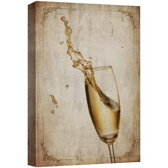wall26 Canvas Print Wall Art Retro Vintage Style White Wine Glass Drinks & Cocktails Alcohol Digital Art Modern Art Decorative Bohemian Chic Kitchen/Food for Living Room, Bedroom, Office - 12&quo