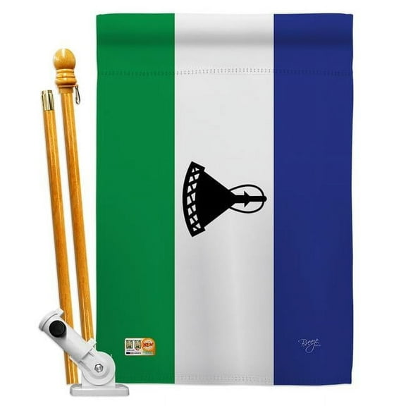 Breeze Decor BD-CY-HS-108288-IP-BO-D-US15-BD 28 x 40 in. Lesotho Flags of the World Nationality Impressions Decorative Vertical Double Sided House Flag Set with Pole Bracket & Hardware