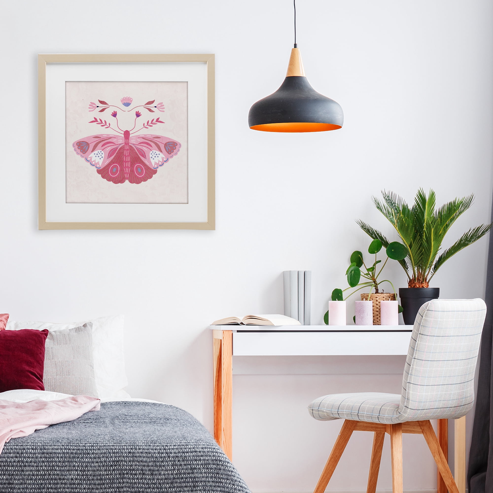 Stupell Industries Boho Pink Folk Butterfly Birch Framed Print Under Glass, design by Kim Allen