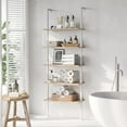 thumbnail image 3 of PINDEE 5 Tier Bookshelf Ladder Shelf Industrial Metal Frame with Wood Board Wall Mount or Freestanding for Home Office Living Room.White/Oak,1 piece, 3 of 15