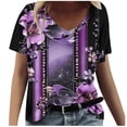 thumbnail image 2 of Fartey Summer Tops for Women 2025 Trendy Boho Floral Print Tees Elegant V Neck Tshirt Casual Loose Short Sleeve Blouses Purple S-2XL, 2 of 4
