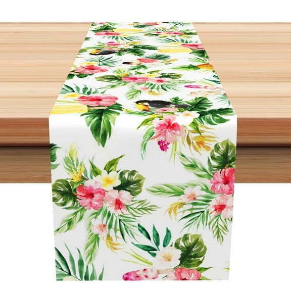 SUNOLIFE Summer Plants Table Runner Tropical Leaves Floral Table Runner for Kitchen Dining Decoration 13 x 72 Inch