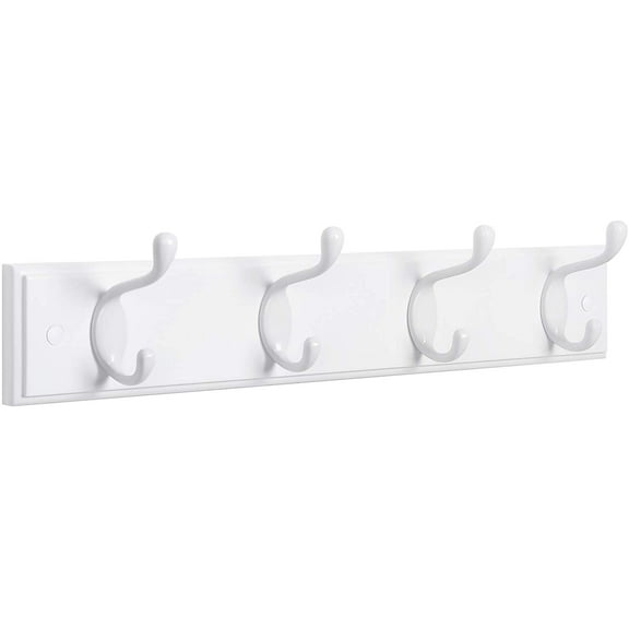 SONGMICS Wooden Wall-Mount Coat Rack with 4 Metal Hooks, White