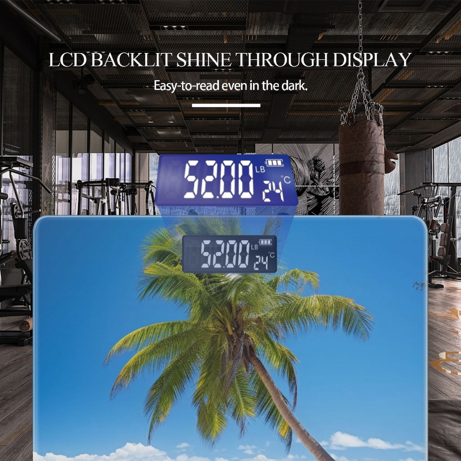 High Precision Body Weight Scale Smart Bathroom Scales with Large LCD Display(400lbs),Decorative for Bedroom-White Sand With Bule Water And Palm Trees