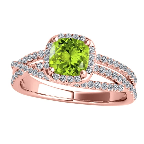 Mauli Jewels Rings for Women 0.90 Carat Diamond and Cushion Shaped Peridot Ring 4-prong 10K Rose Gold