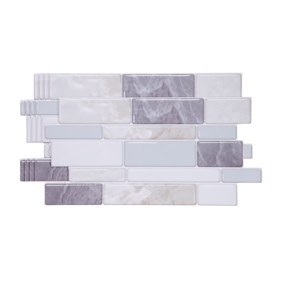 Uxcell 5Pcs Peel and Stick Backsplash Tiles 9.4" x 4.7" 3D Thickened Mable Texture Self-Adhesive Tile Stickers Wallpaper Wall for Kitchen Bathroom Bedroom, Gray White Green