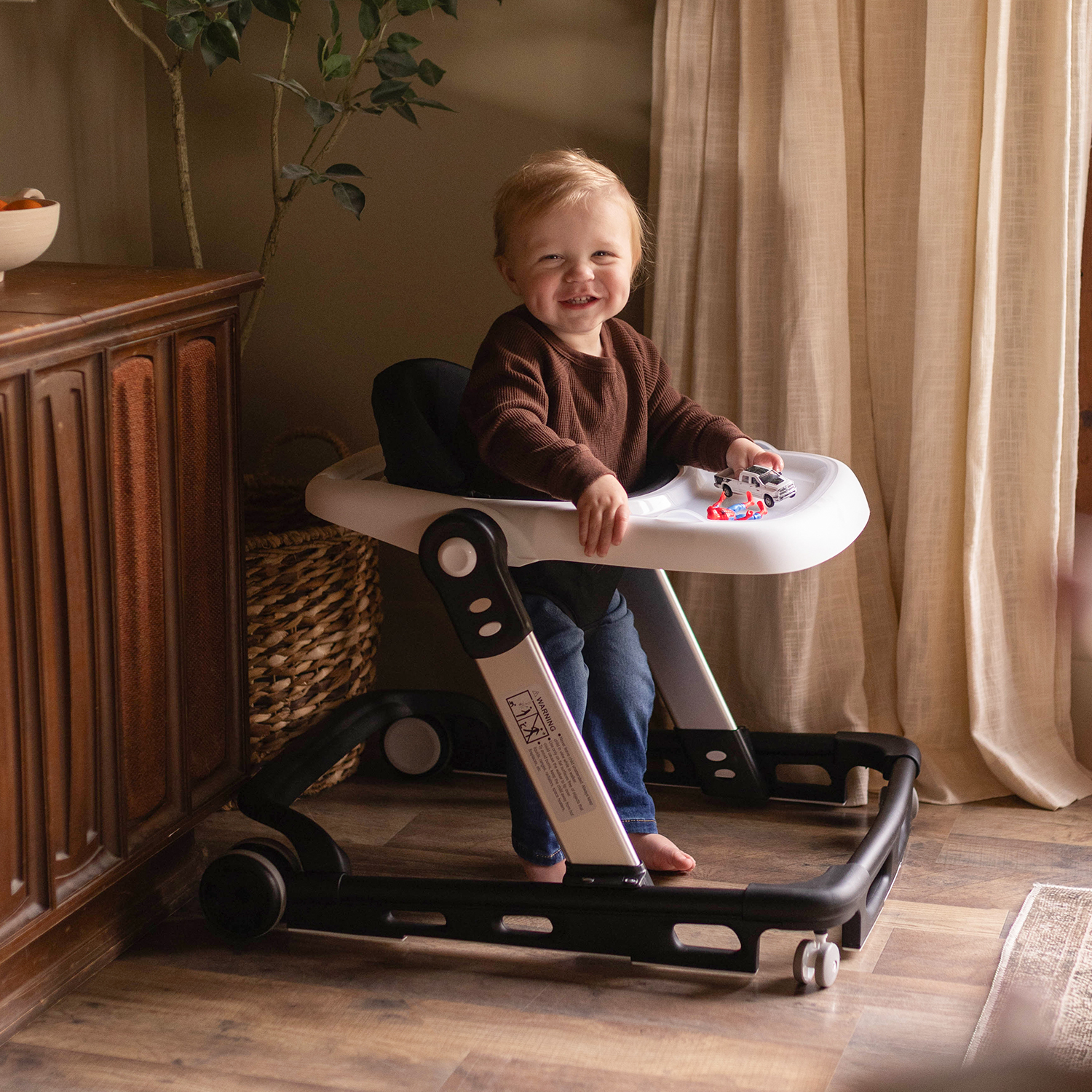 HARPPA Baby Walker for Babies 6-18 Months, Anti-Rollover, Seat and Height Adjustable, Black