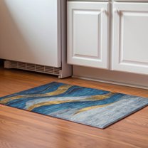 Addison Rugs Mayfield Premium Machine Washable Transitional Swirls Blue Rectangle Rug, 1'8" x 2'6"