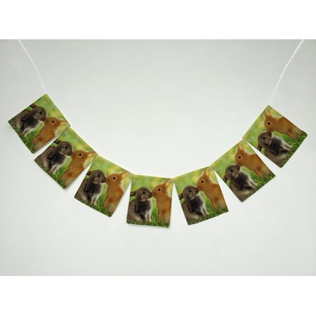 ZKGK A pair of cute fluffy bunny Rabbits Banner Bunting Garland Flag Sign for Home Family Party Decoration