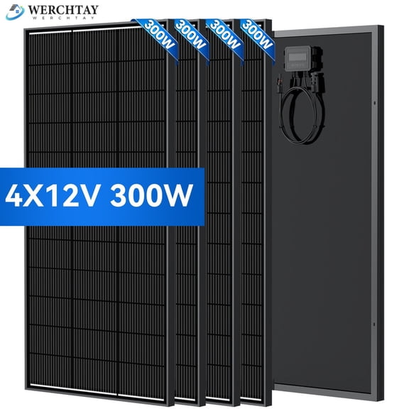 WERCHTAY 18BB 1200 Watt Solar Panel, 4pcs 300W N-Type Solar Panels, 25% High-Efficiency Monocrystalline Module PV, for 12V/24V Battery, Home, RV and Off-Grid