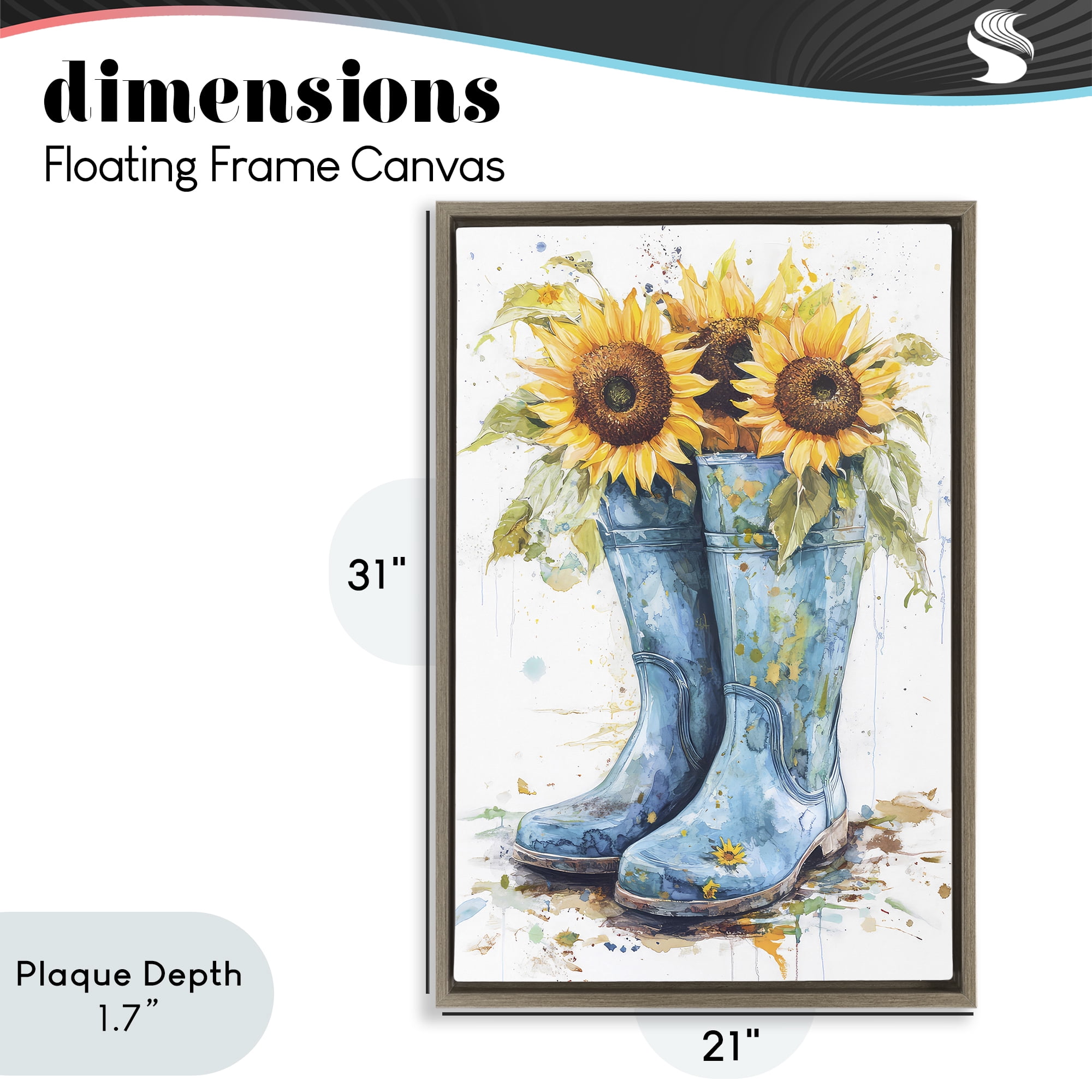 Stupell Industries Blue Rain Boots & Sunflowers Brown Framed Floater Canvas Wall Art, design by Tina LeCour