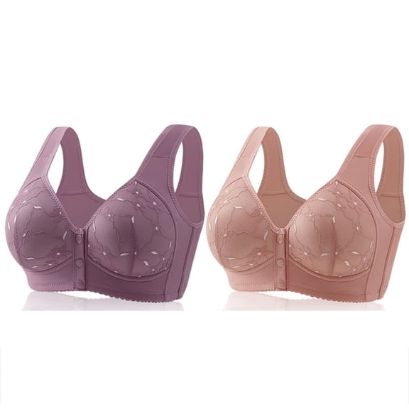 Pejock Bra for Women 2PCs Front Snap Closure Bras Button Down Wirefree Bra Front Snaps Daily Bras