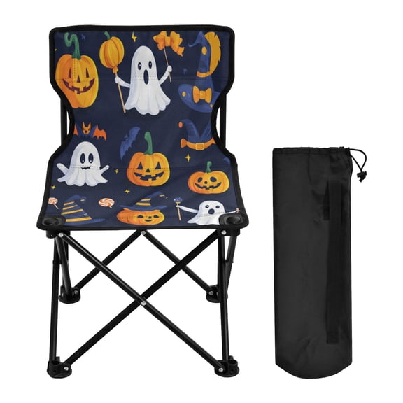 600D Oxford Camping Chair Portable Foldable Chair Supports 220 lbs for Picnic, Fishing, Backpacking Black Background Halloween Elements