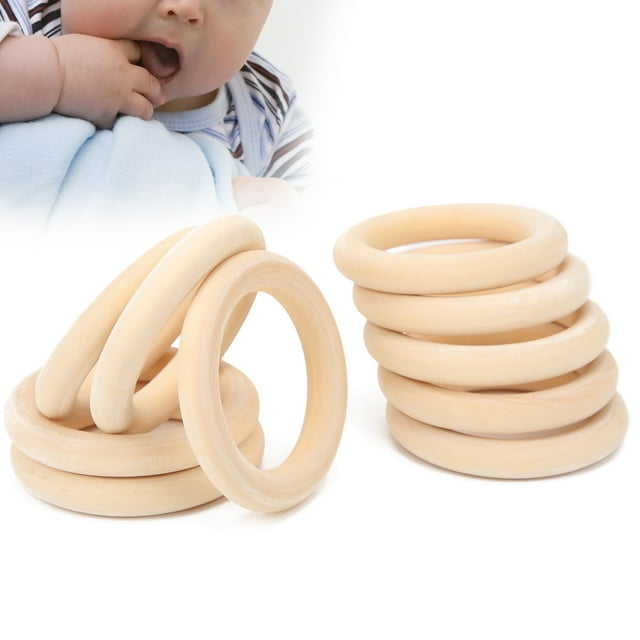 10 Anillos de Denticiónico de Madera para Bebés, Mordedor seguro y Ecológico Conpariencia Suave, Perfecto para la Denticiónico de los Niños y Decretación del Hogar/Boda