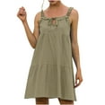 thumbnail image 2 of TIHLMK Womens Dresses Ladies Loose Solid Color Lace-Up Sleeveless Sling Ruffle Mini Dress, 2 of 7