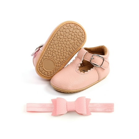 

Sanviglor Little Kids Loafers First Walker Crib Shoes Rubber Sole Walking Shoe School Breathable Non-slip Moccasin Hollow Out Magic Tape Flats Pink With Hair Band 4C