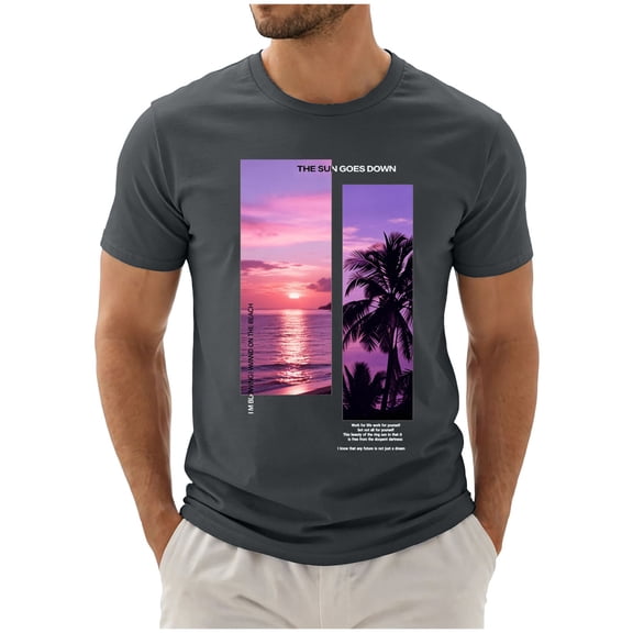 Mens Shirts Men Tops T Shirts for Man Summer Fashion Casual Men's Round Neck Printed T-Shirt Top Dark Gray,XL